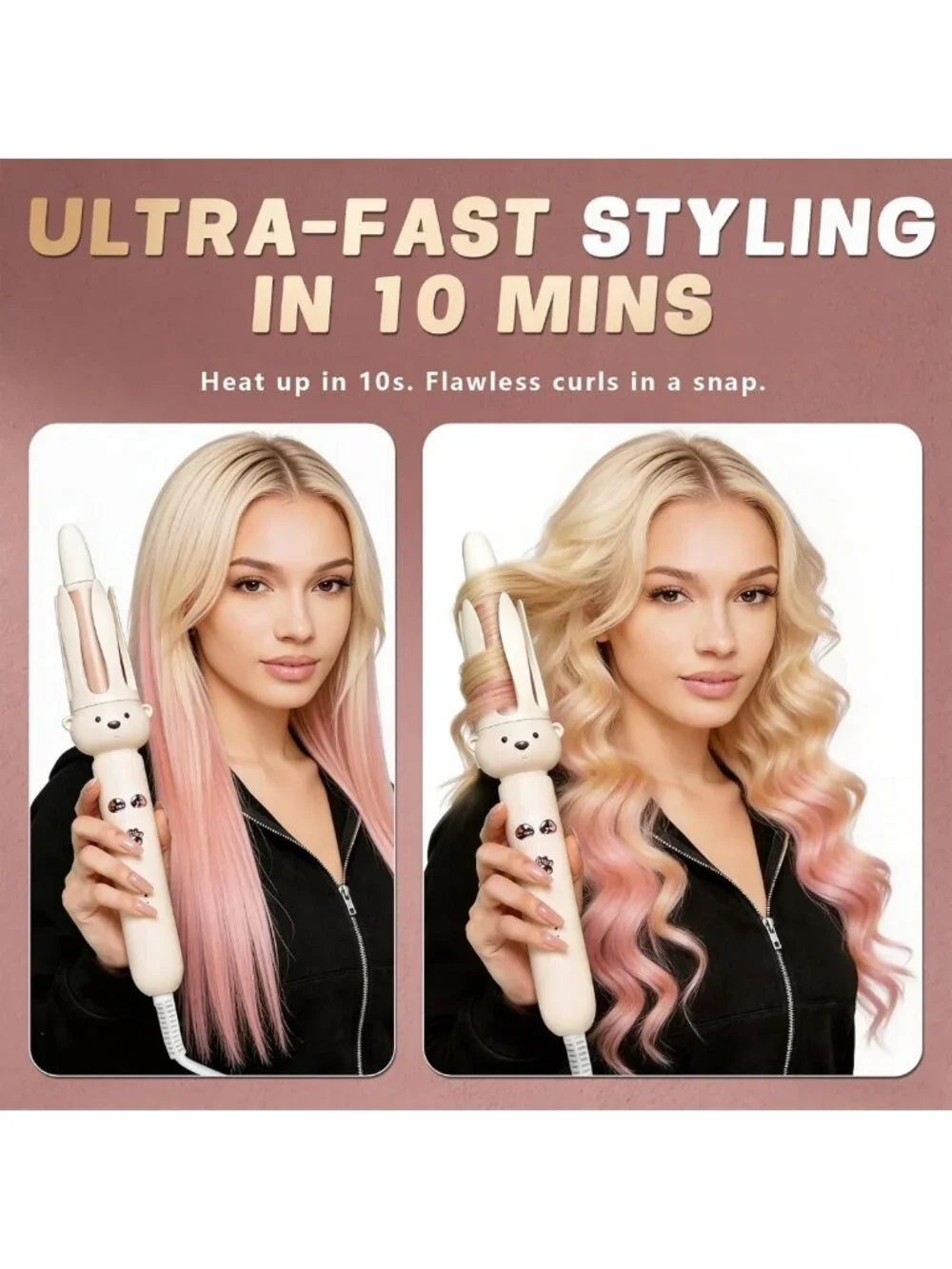 Automatic Rotating Curling Iron - 1.1 Inch Curling Wand for Beach Waves